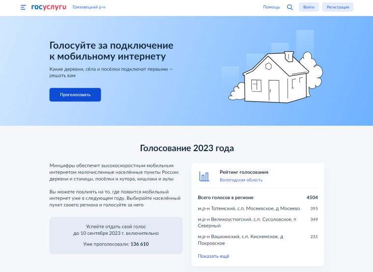 Каждый житель Грязовецкого округа может принять участие во всероссийском голосовании по отбору населённых пунктов с численностью жителей от 100 до 500 человек, которые обеспечат мобильным интернетом 4G в следующем году.. Каждый житель Грязовецкого округа может принять участие во всероссийском голосовании по отбору населённых пунктов с численностью жителей от 100 до 500 человек, которые обеспечат мобильным интернетом 4G в следующем году..